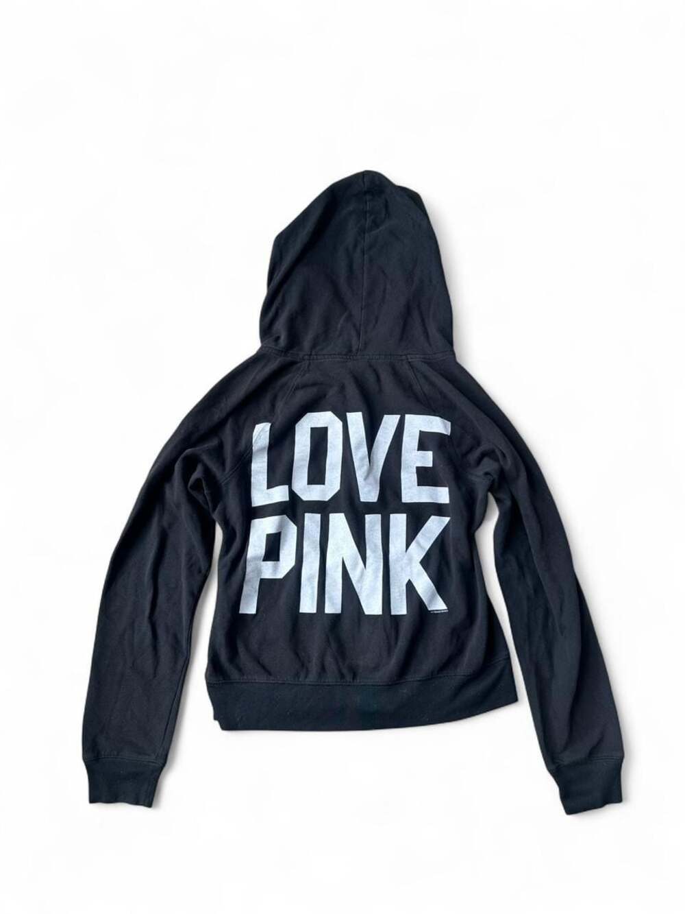 Y2K Victoria’s Secret PINK Black Zip‑Up Hoodie – Size Large